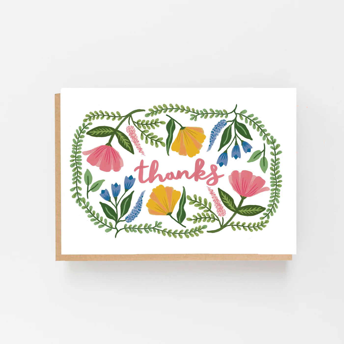 Thanks Folk Flowers Greeting Card