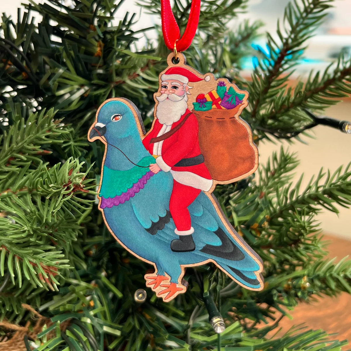 Santa On A Pigeon Christmas Decoration