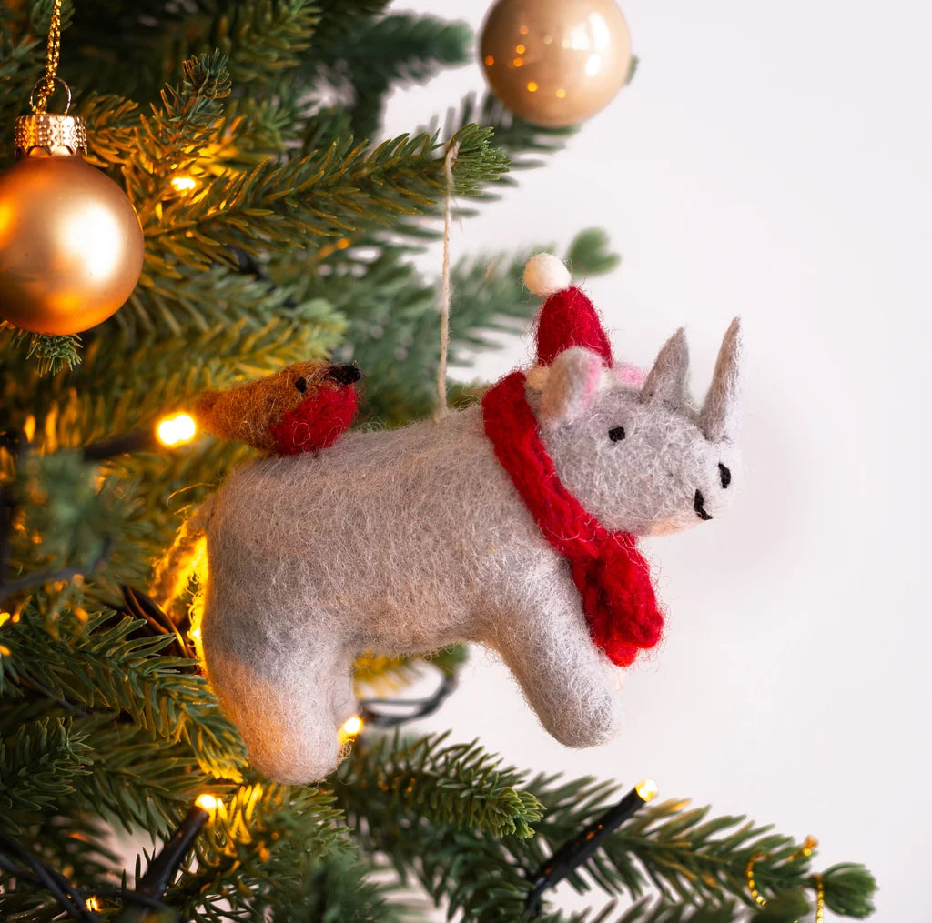 Rhino with Robin Felt Decoration
