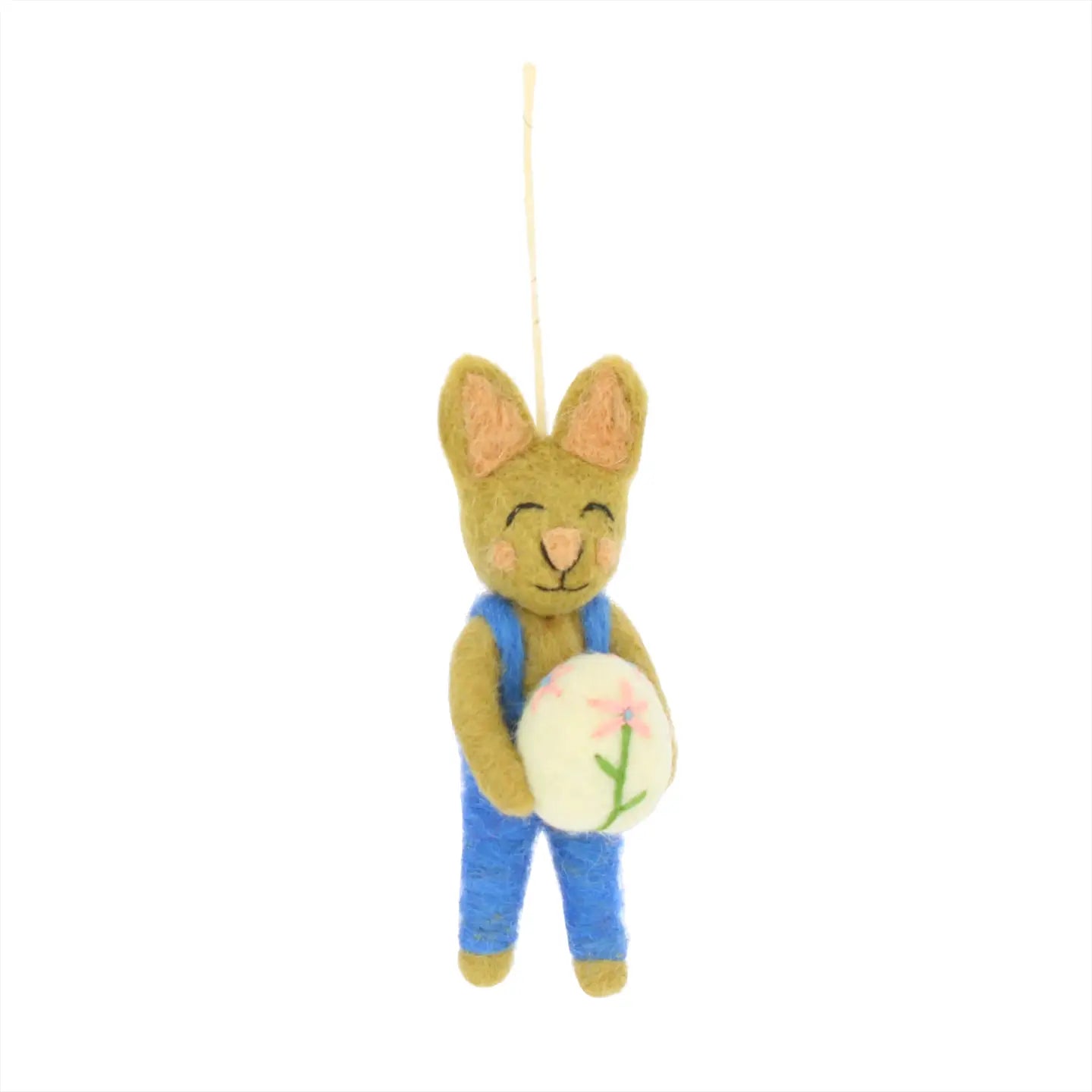 Easter Bunny Boy in Overalls with Egg Decoration