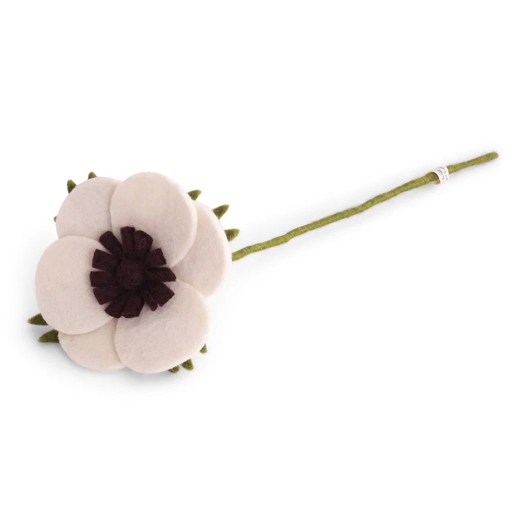 French Anemone Flower Felt Decoration White