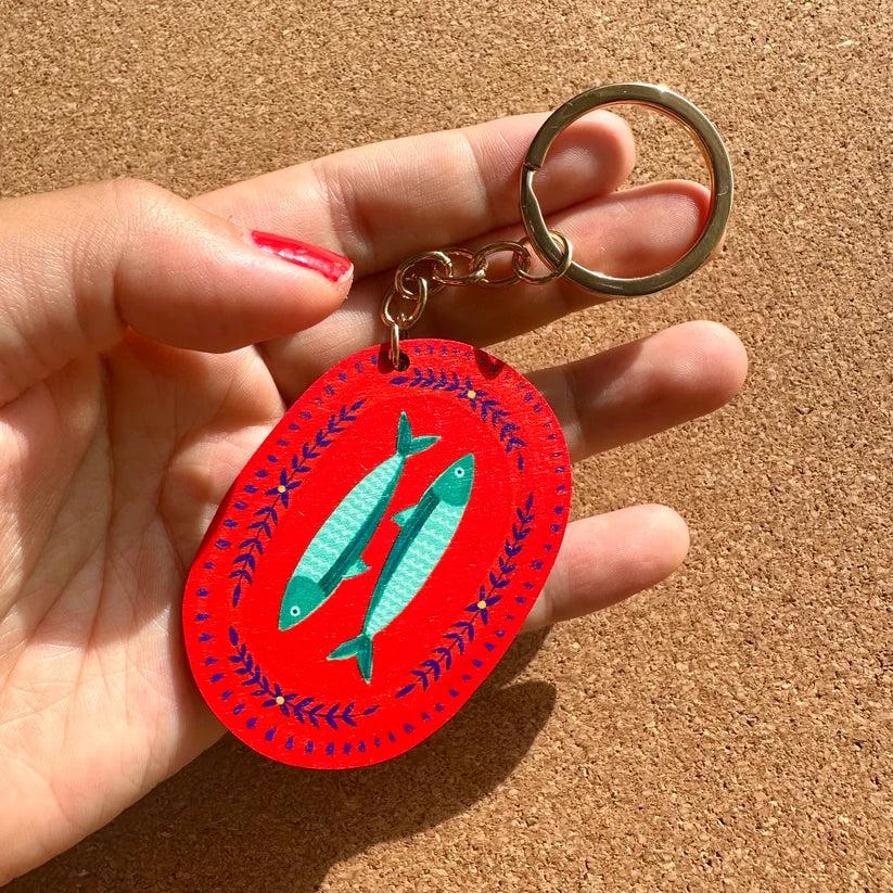 Fish Plate Wooden Key Ring