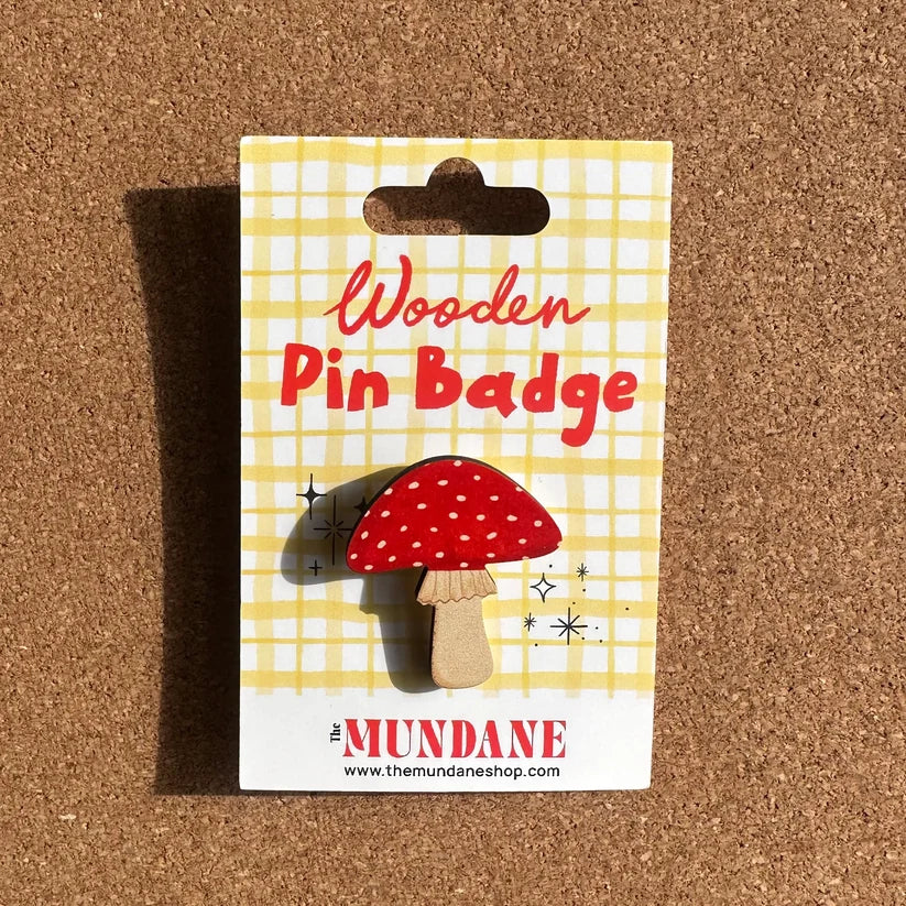 Woodland Mushroom Wooden Pin Badge