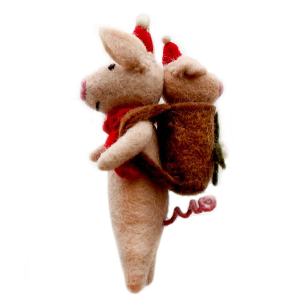 Christmas Pig With Piglet In Backpack