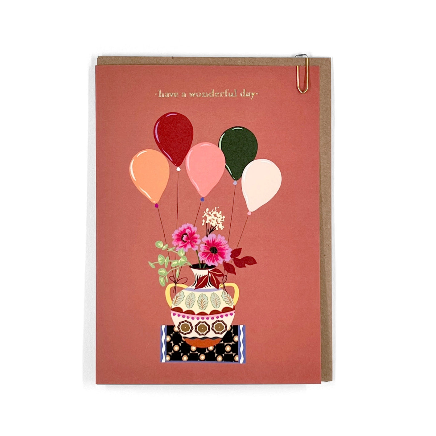 Illustrated Balloons Floral Vase Birthday Greeting Card