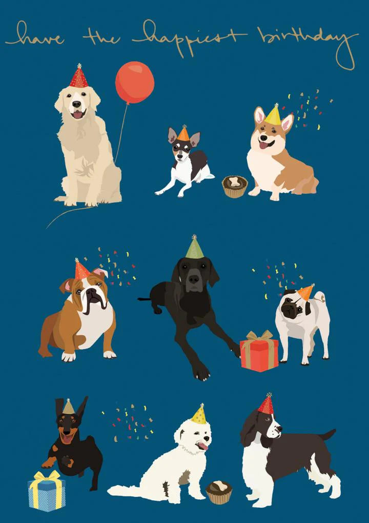 Nine Dogs With Hats Birthday Card
