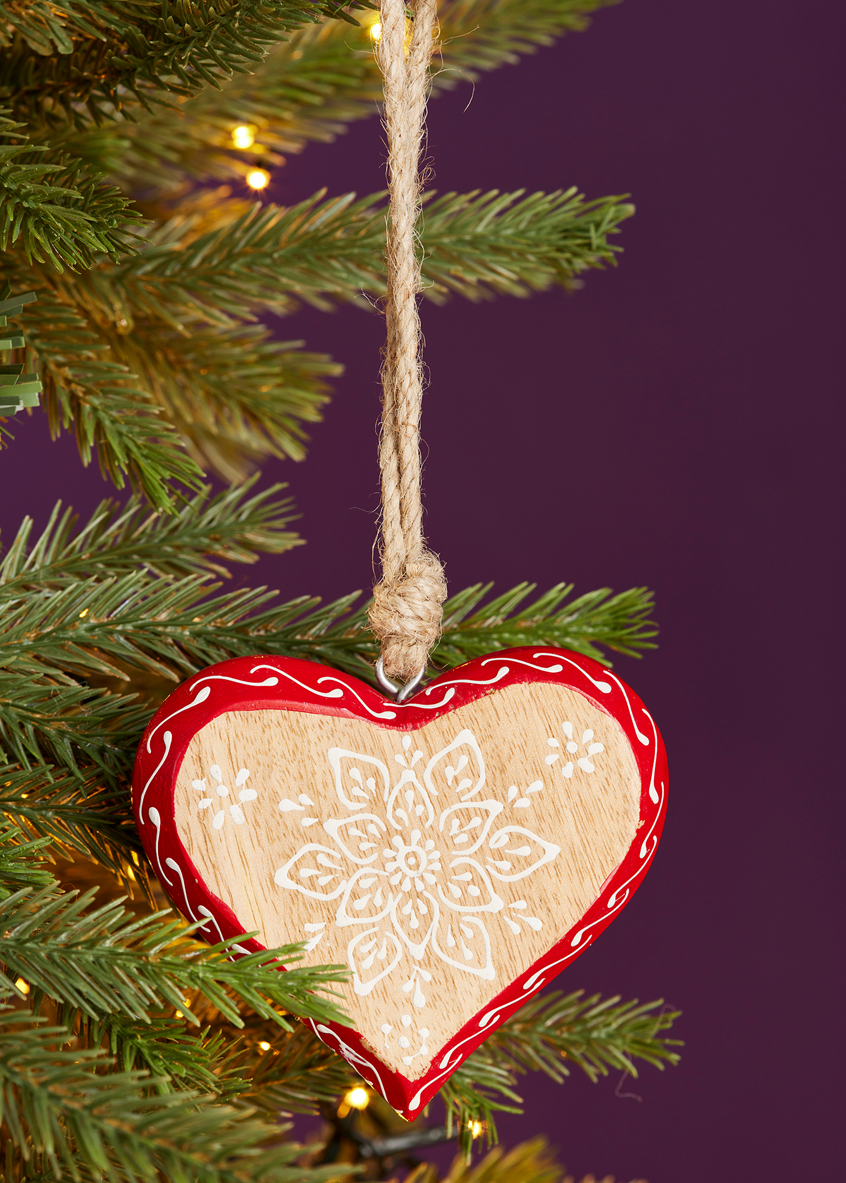 Small Hand Painted Mango Wood Hanging Heart