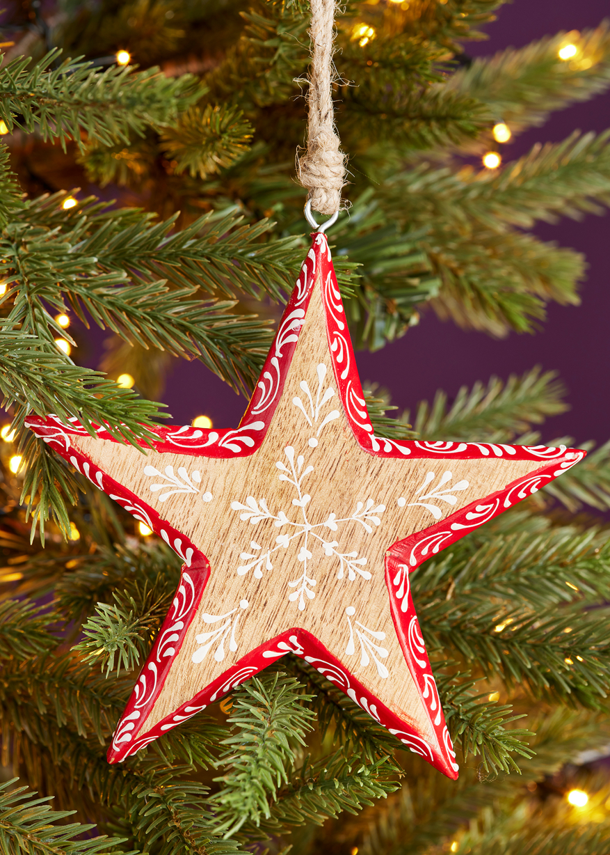 Small Hand Painted Mango Wood Hanging Star