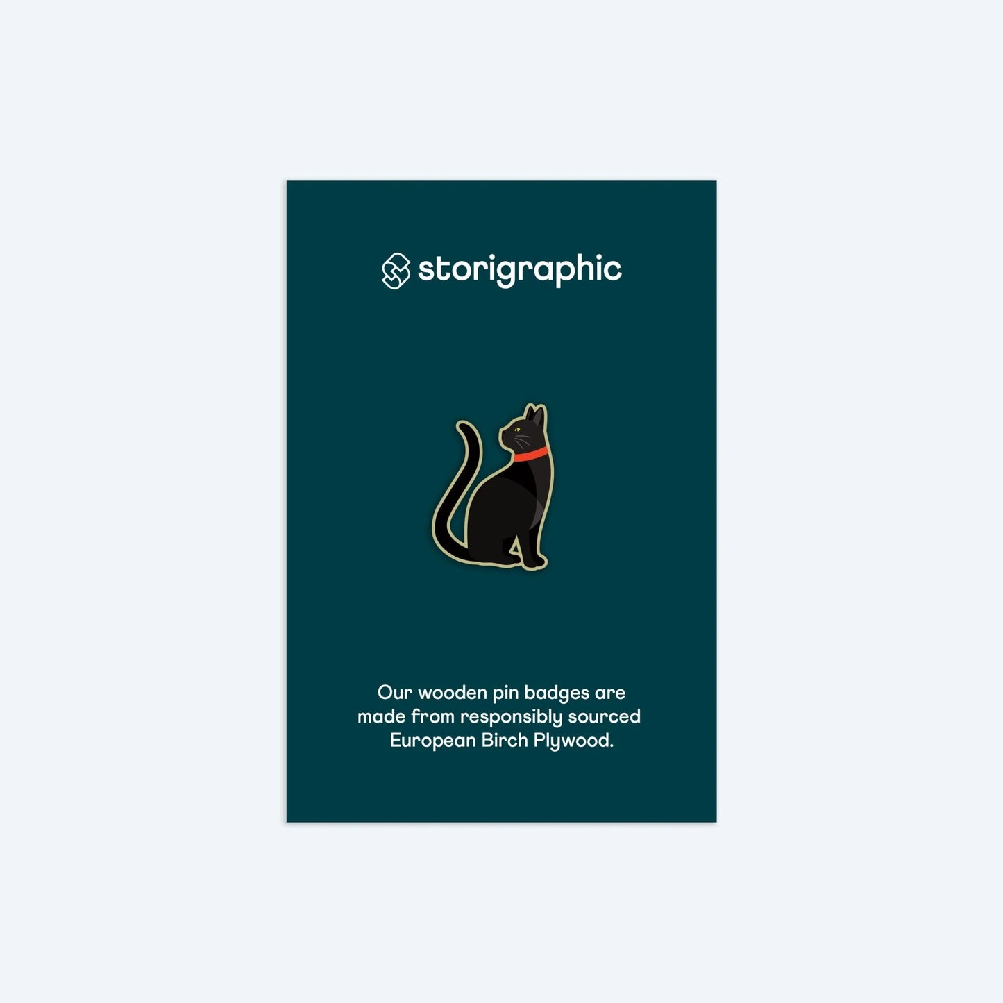Wooden Pin Badge - Black Cat