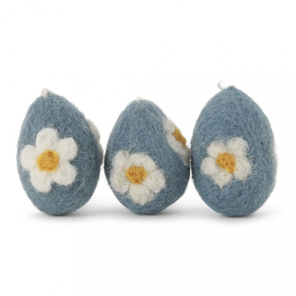 Blue Eggs with Flowers (set of 3) Felt Decorations