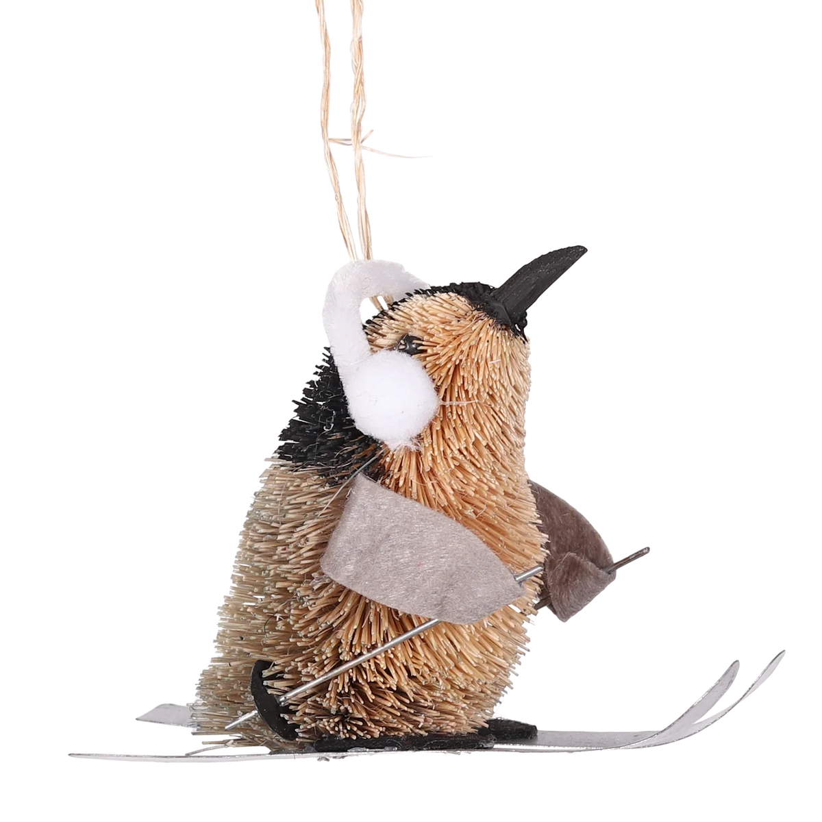Bristle Penguin on Skis – Handmade Christmas Decoration