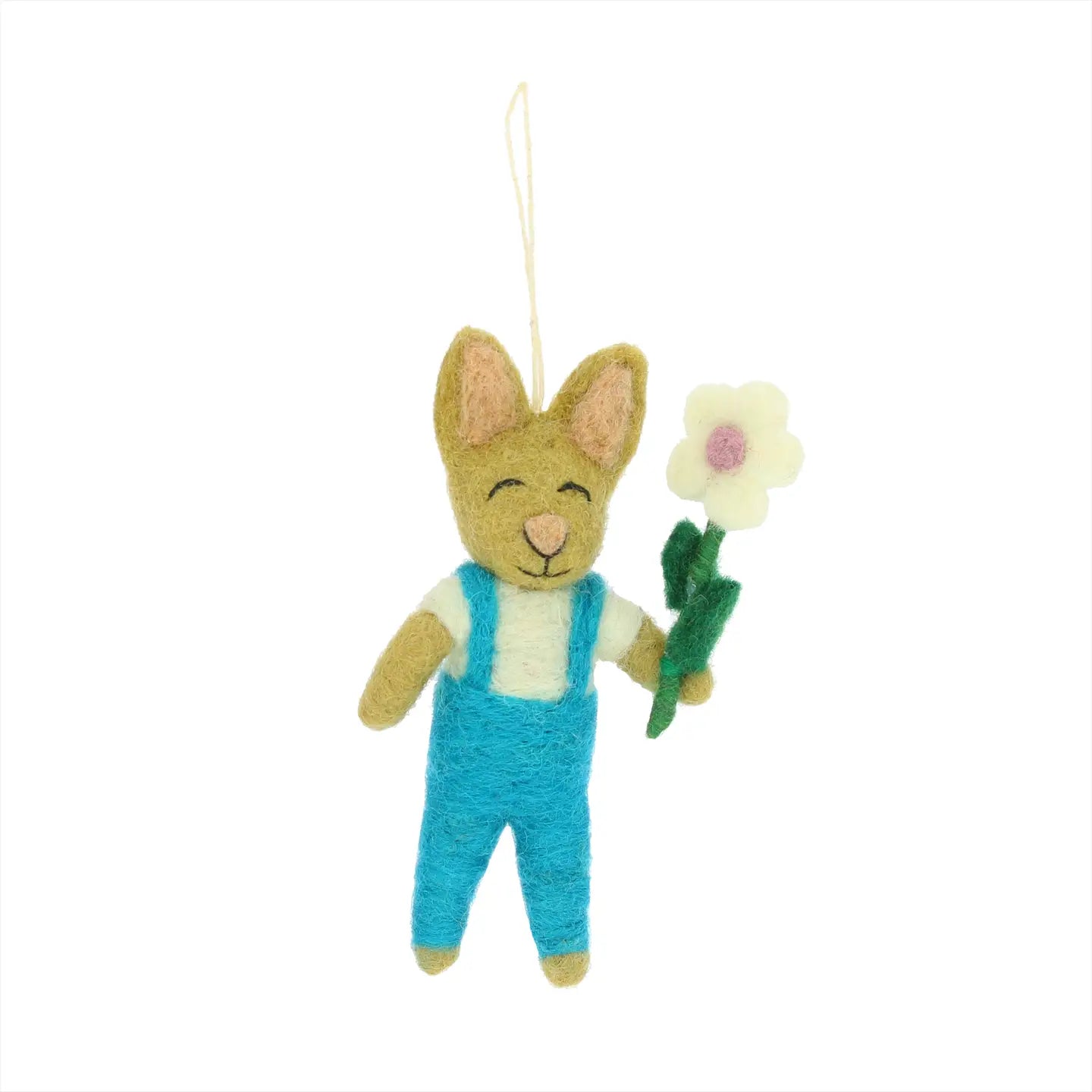 Easter Bunny Boy in Overalls Decoration With Flower
