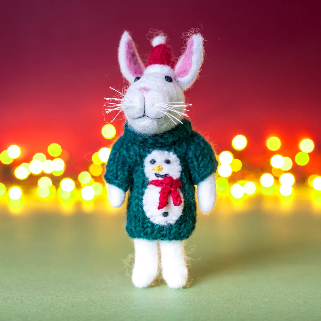 Bunny in Snowman Jumper Felt Decoration