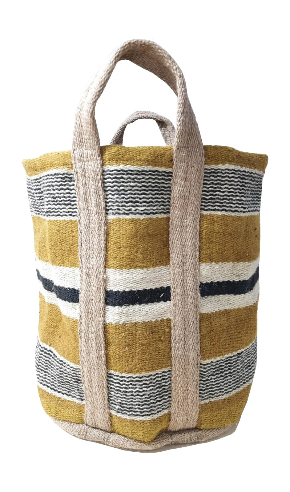 Jute Storage Bag . Mustard / Black & White Stripe