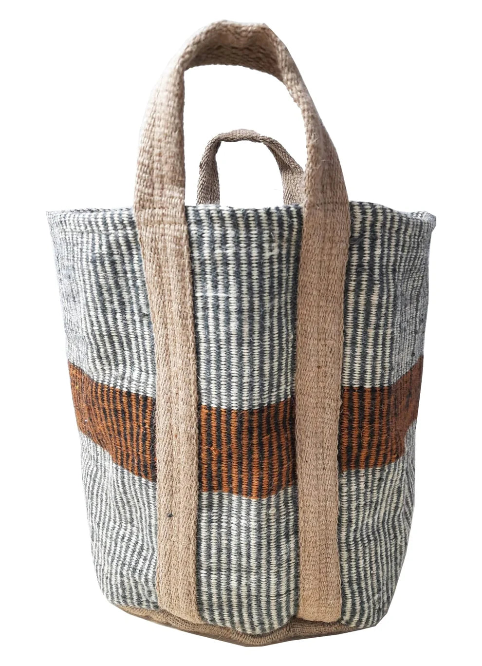 Jute Storage Bag . Grey / Brown Stripe
