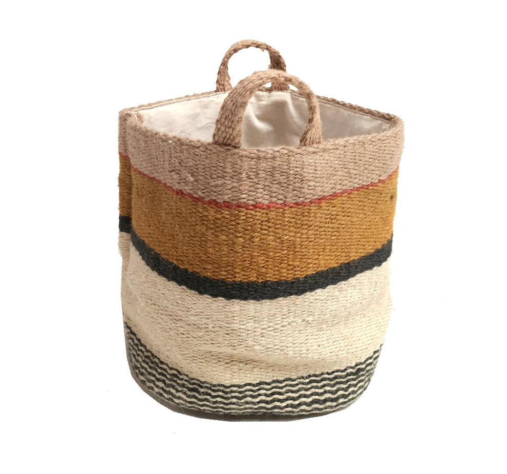 Jute Storage Bag . Mustard & White Stripe