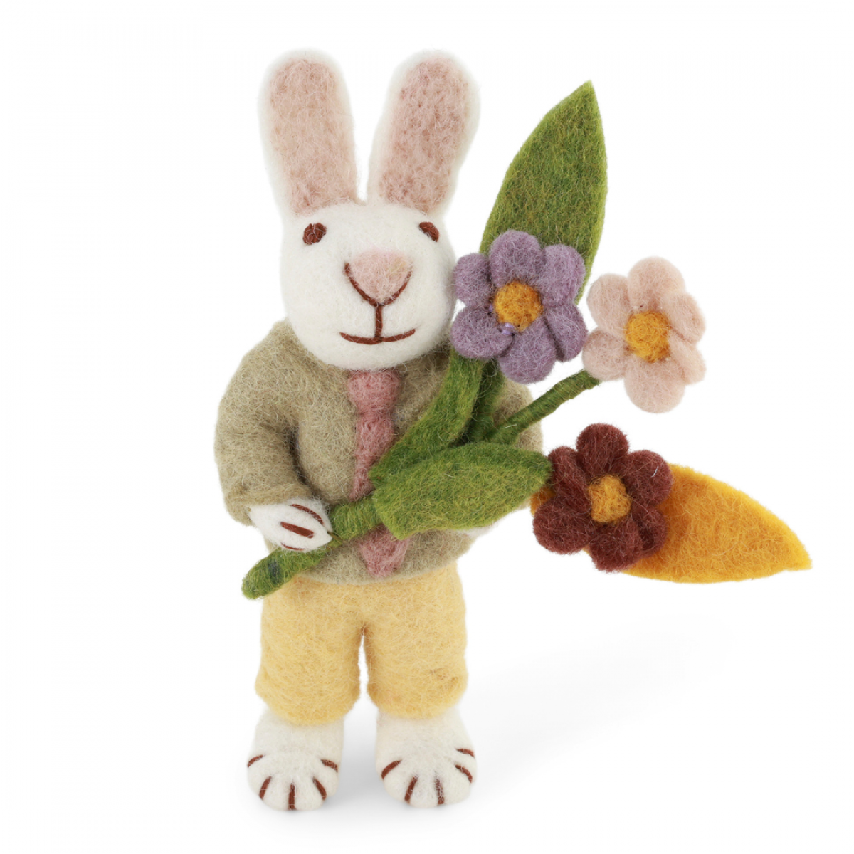 White Bunny With Tie & Flowers Felt Decoration