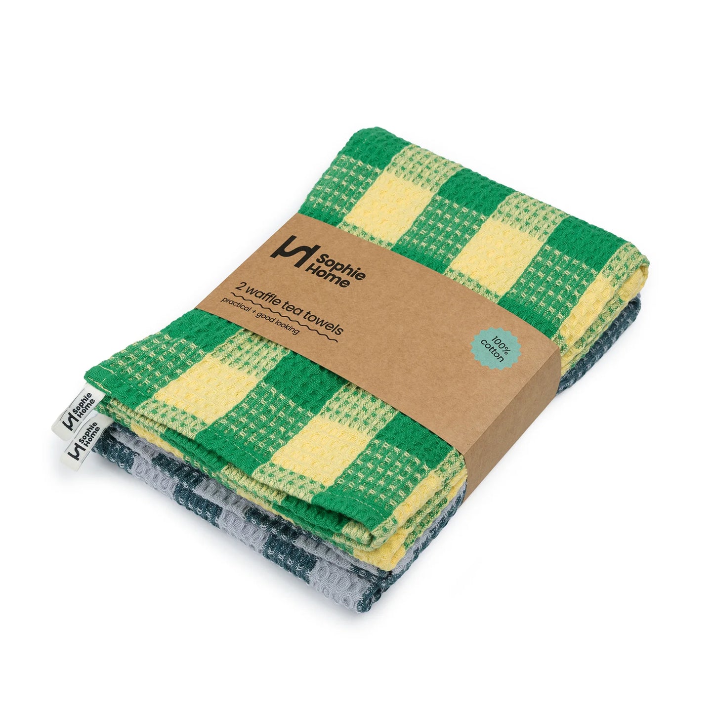 Green Cotton Waffle Tea Towels - 2 Pack
