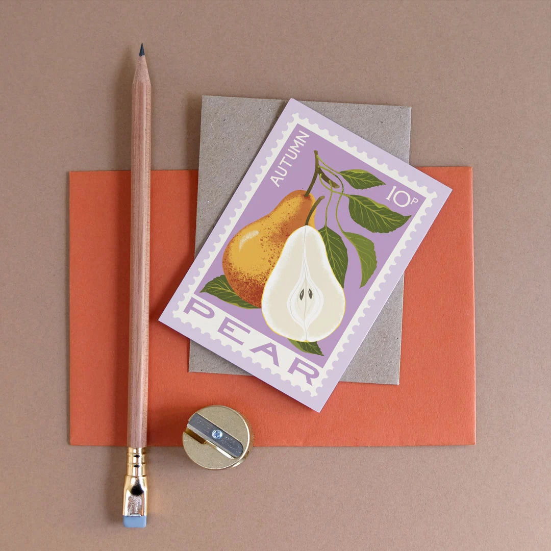 Autumn Pear Illustrated Mini Greetings Card