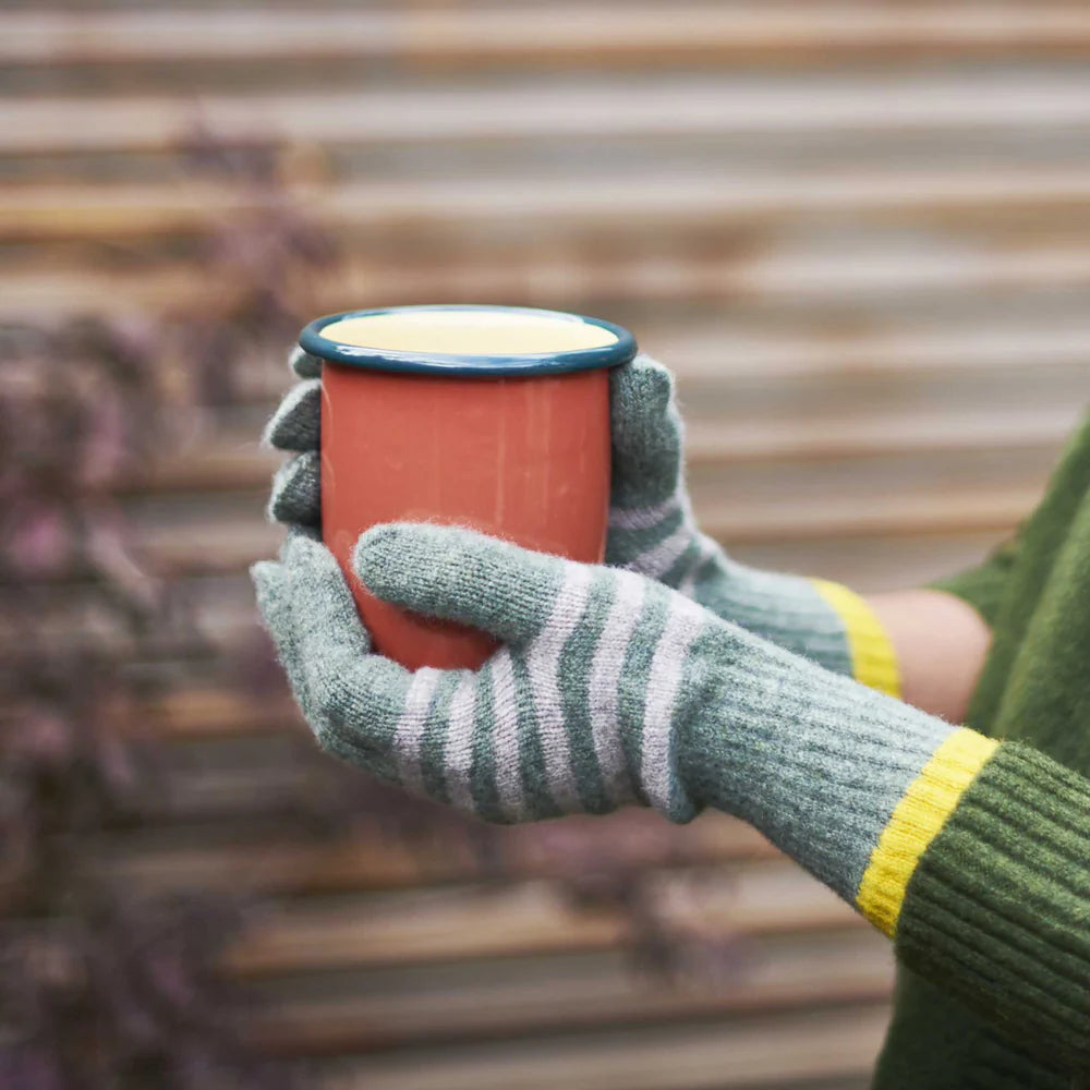 Women's Green & Soft Brown Lambswool Gloves