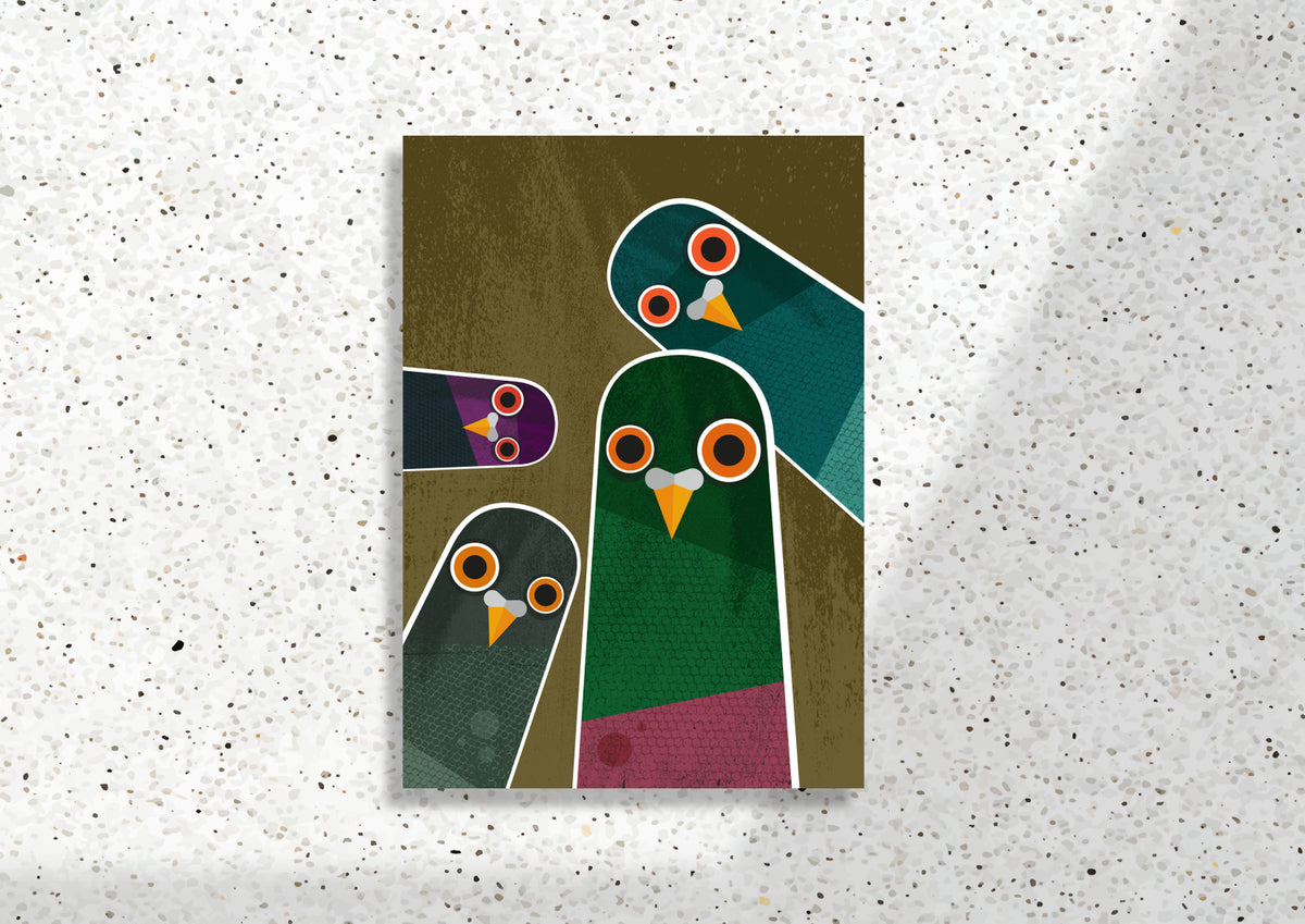 Nosy Pigeons Greetings Card