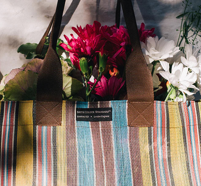 Eco Woven Market Shopper In Yellow, Saxe, Rose & Beige