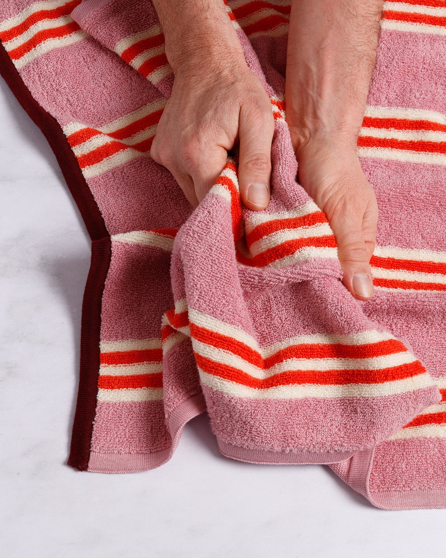 Striped Terry Towelling Hand Towels in Pink