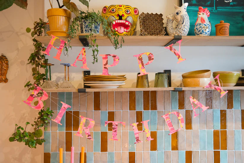 Happy Birthday-Red Mix Sewn Garland-Recycled