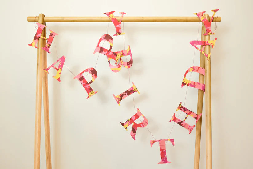 Happy Birthday-Red Mix Sewn Garland-Recycled