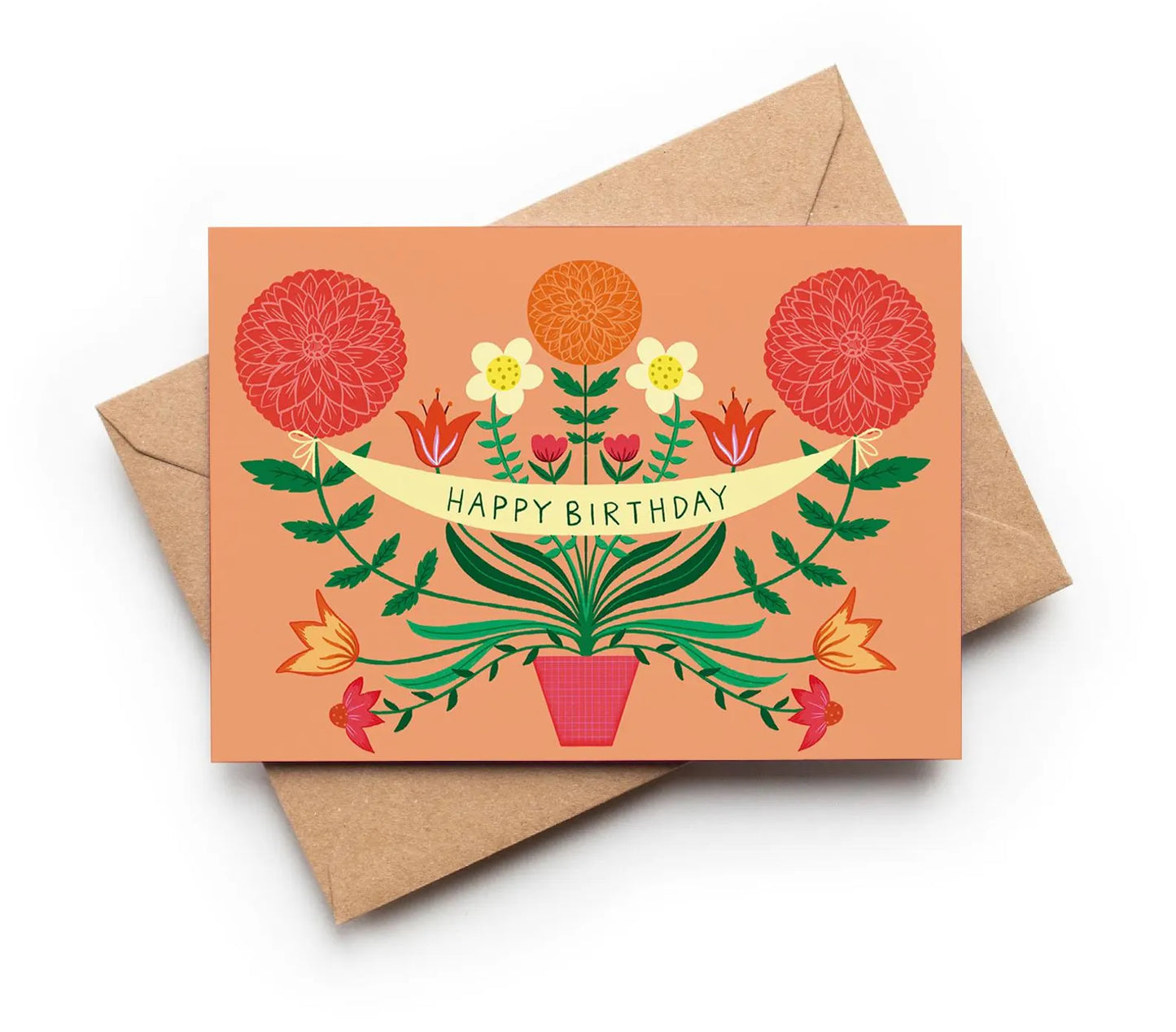 Folksy Dahlia Birthday Card