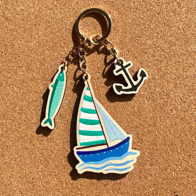 Nautical Ocean Wooden Key Ring