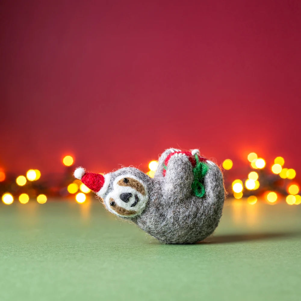 Mini Sloth with Present Felt Decoration