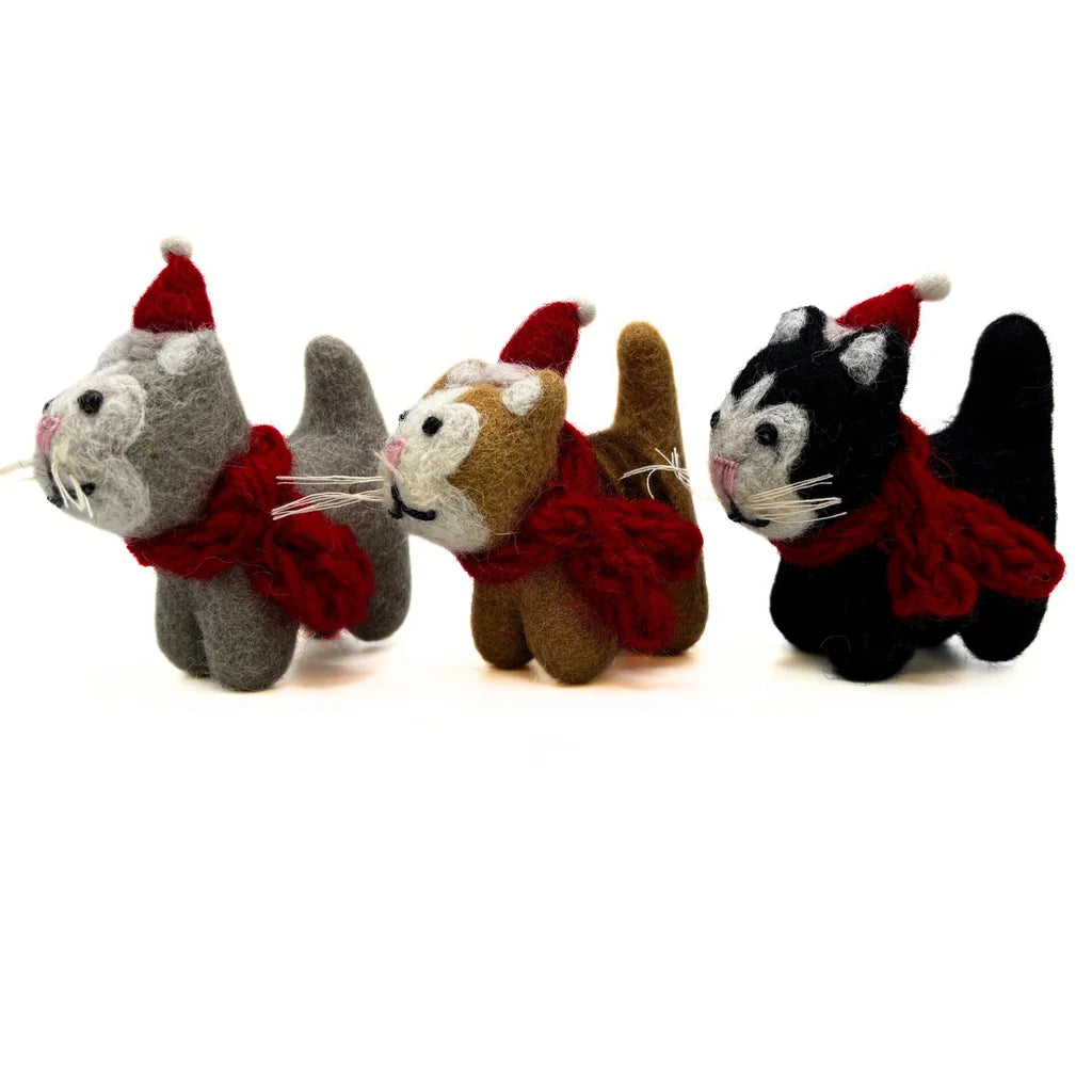 Mini Cat with Hat & Scarf Felt Decoration