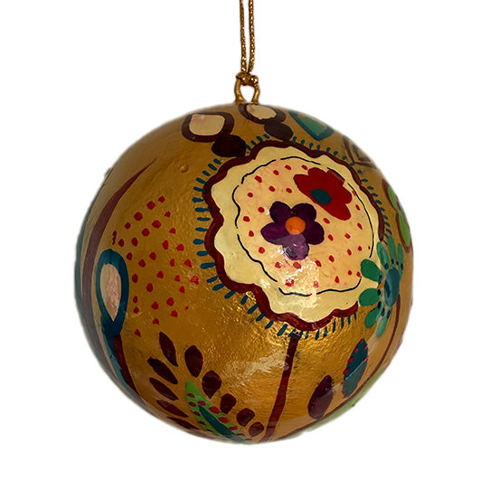 Gold Mache Bauble With Flower Design