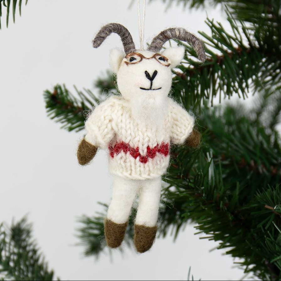 Goat With Reading Glasses Christmas Felt Decoration