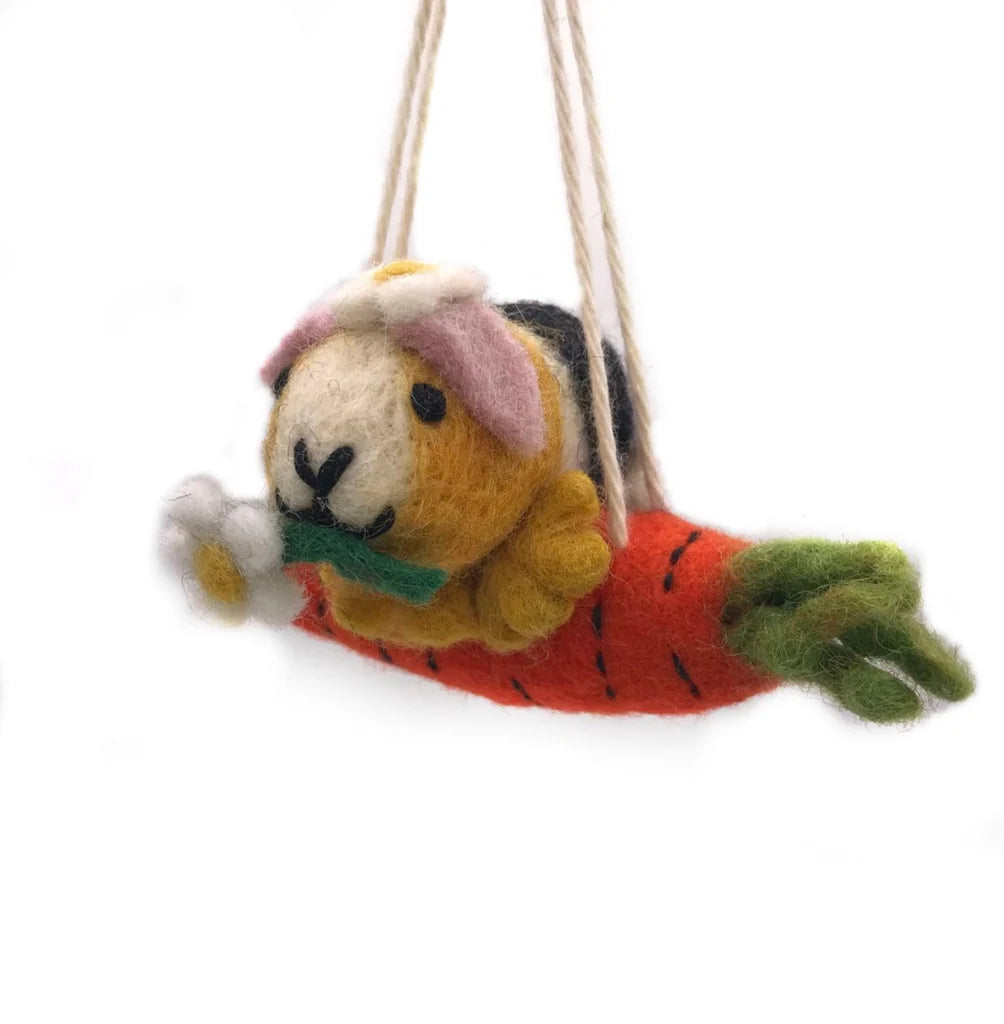 Guinea Pig On A Carrot Swing Decoration