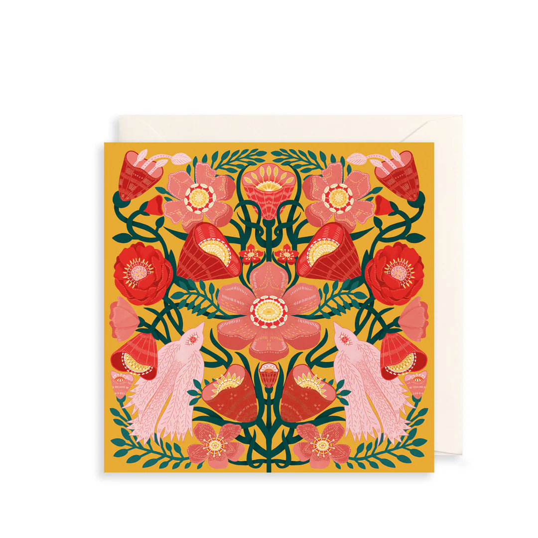 Mustard Floral Pink Birds