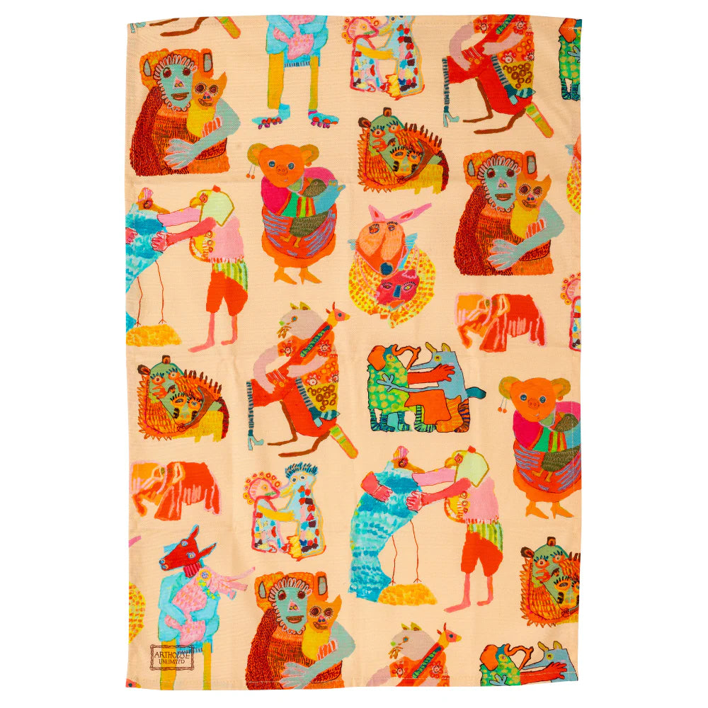 Hugging Animals 100% Organic Tea Towel