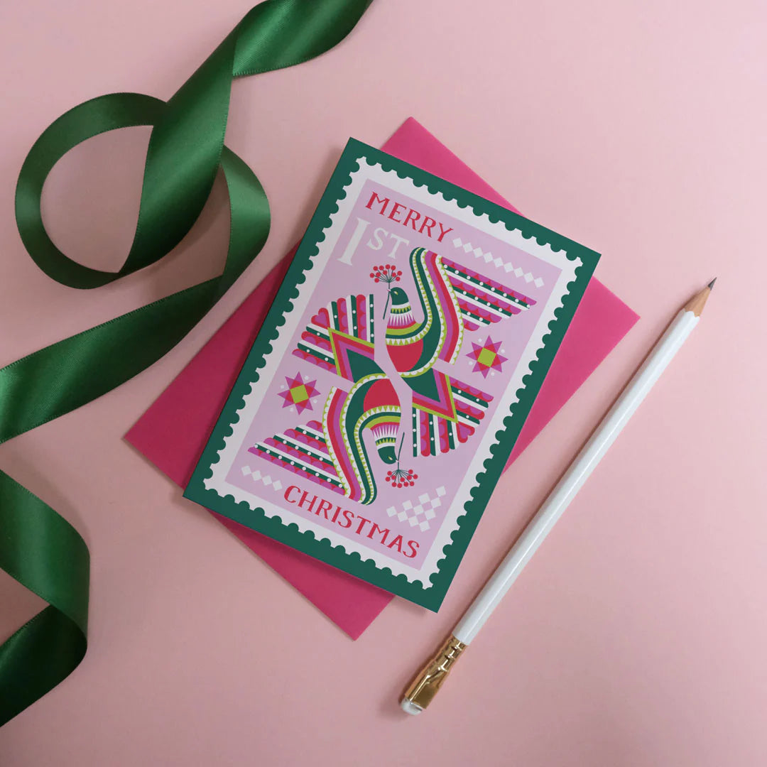Folk Doves Christmas Greetings Card