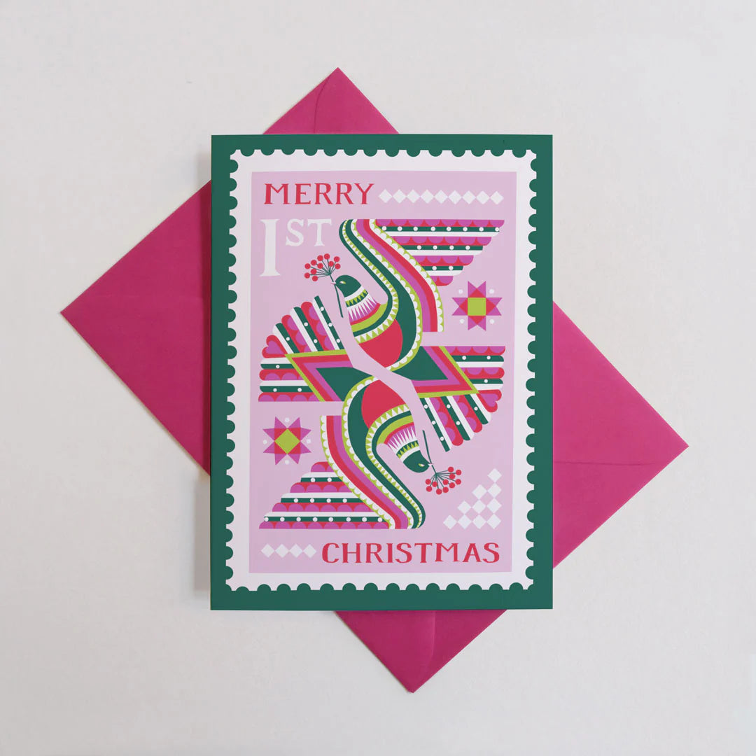 Folk Doves Christmas Greetings Card