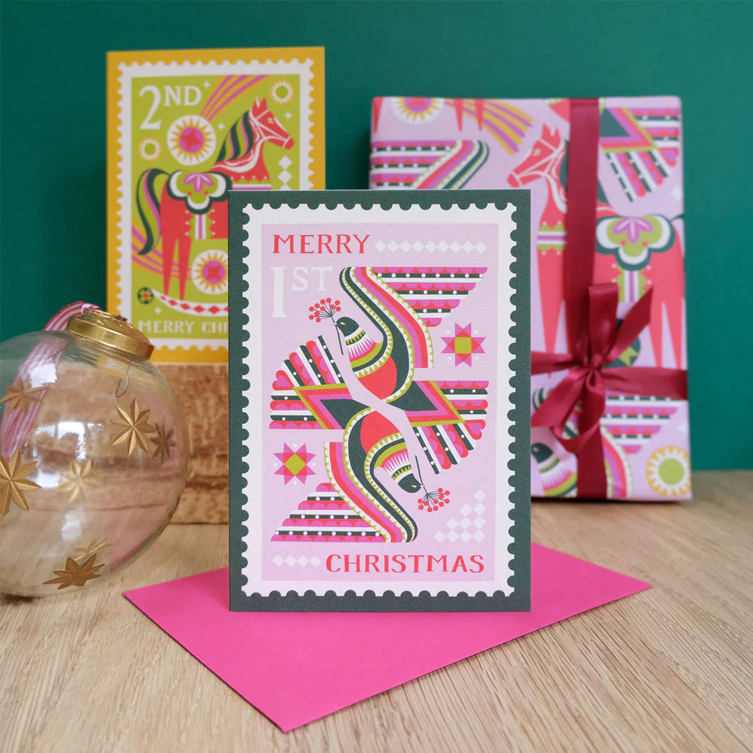 Folk Doves Christmas Greetings Card