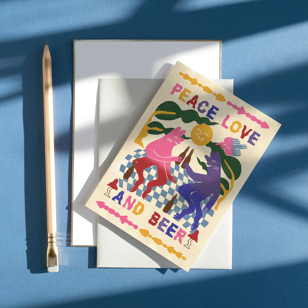 Peace, Love & Beer Greetings Card