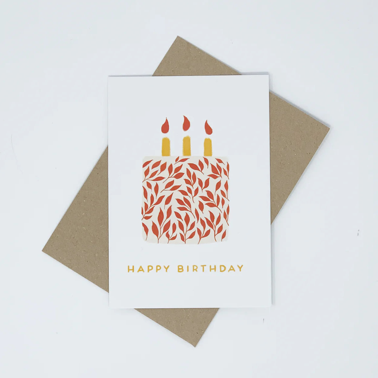 Happy birthday Cake with Red Leaf Design Birthday Card