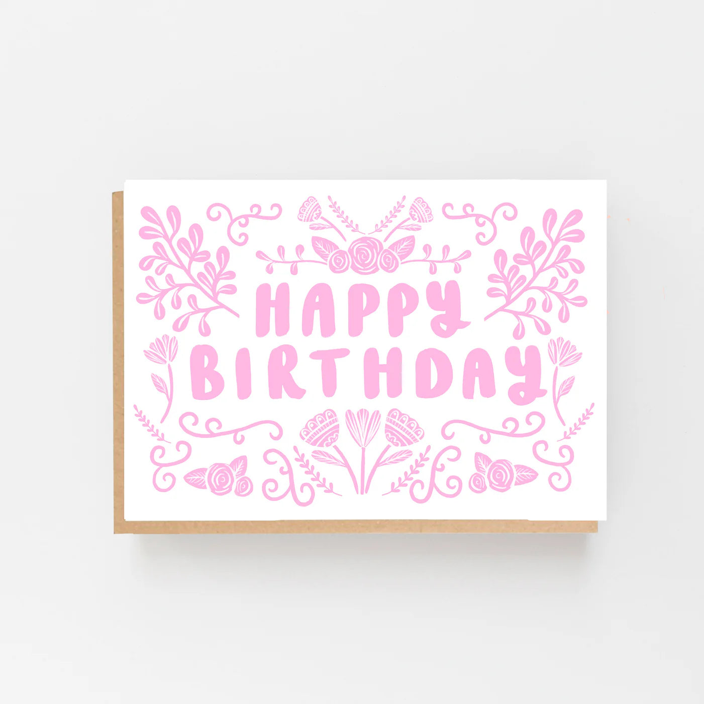 Folk Pink Birthday Card