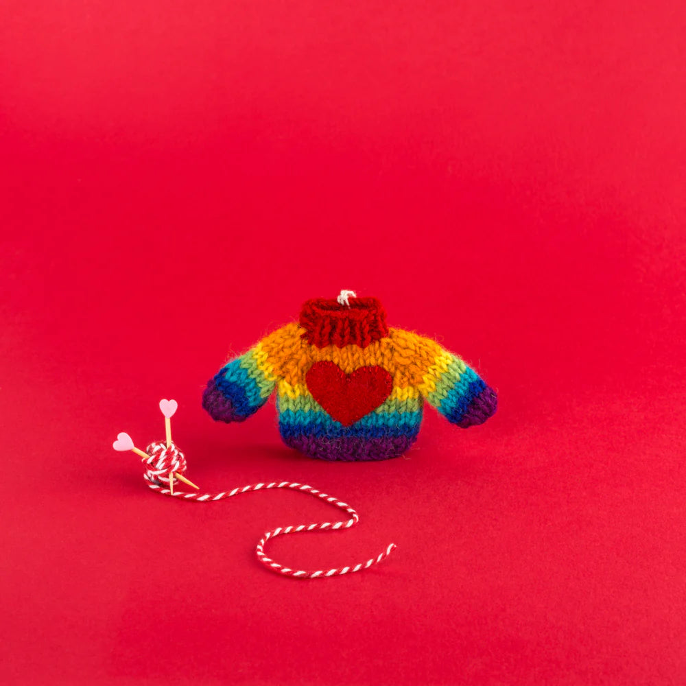 Rainbow Heart Knitted Jumper Decoration