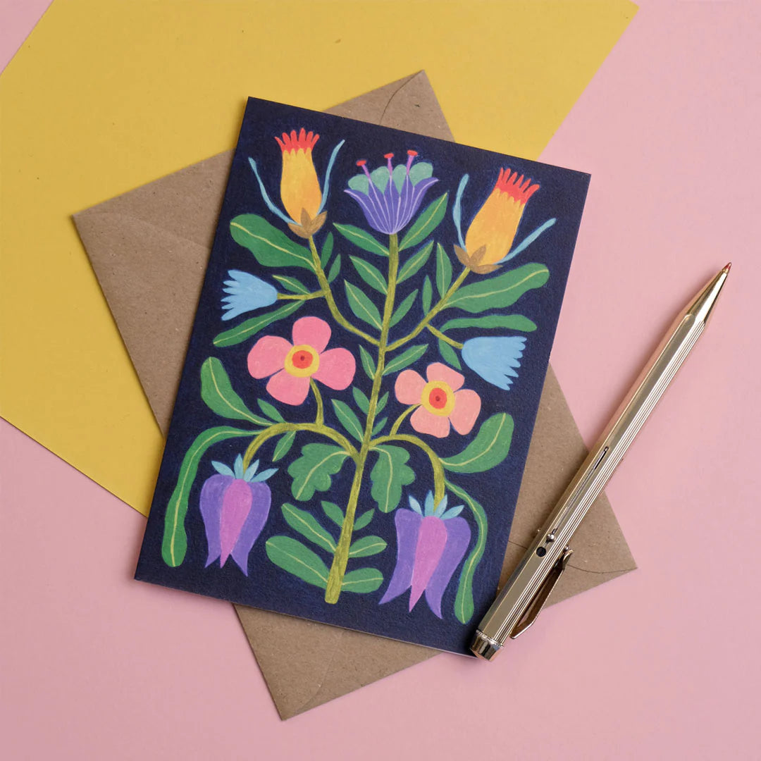 Whimsical Flowers 1 Illustrated Greetings Card