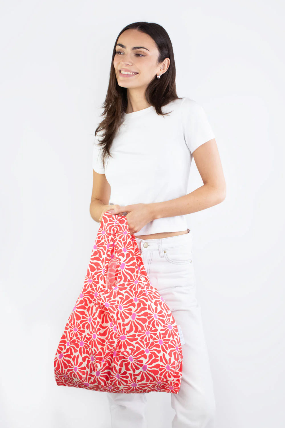 Abstract Flowers Red Medium Reusable Bag