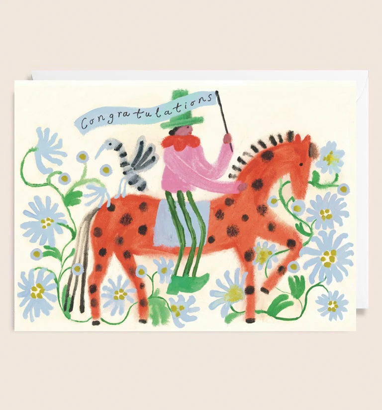 Congratulations Folk Horse Rider Greetings Card