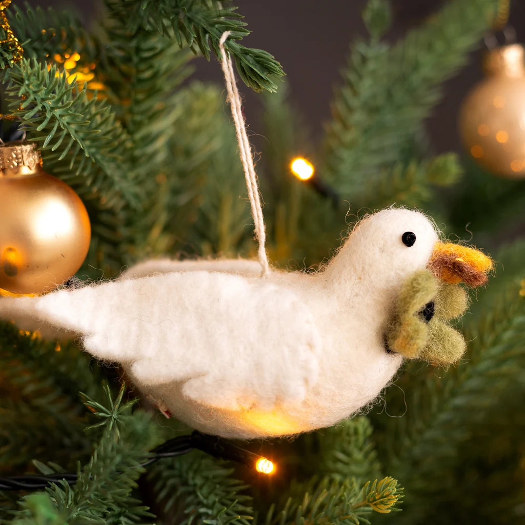 Turtle Dove with Olive Branch Felt Decoration