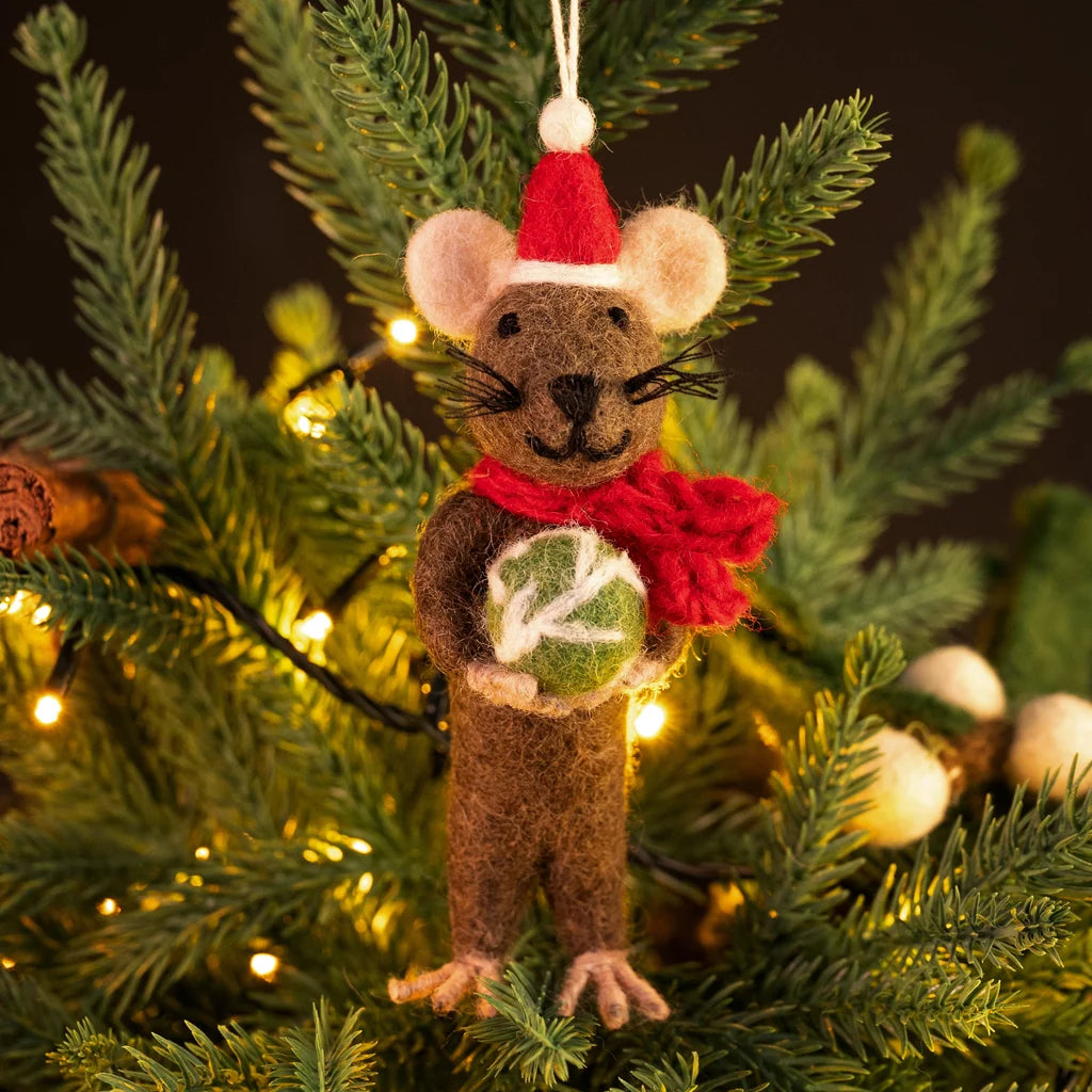 Festive Rat with Sprout Felt Decoration